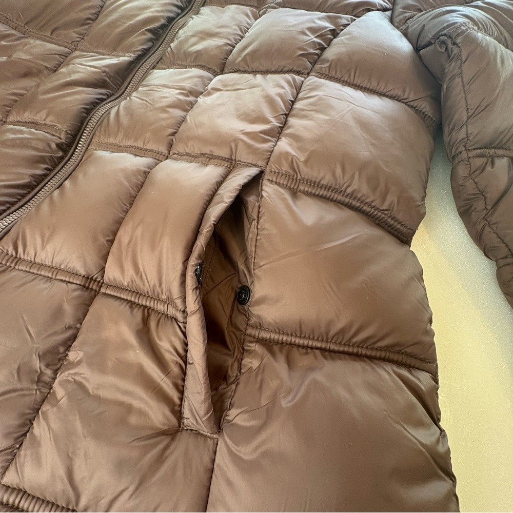 Hawks & Co Women’s Fit Puffer Coat Chocolate Brown Zip Hood Long - Picture 2 of 16